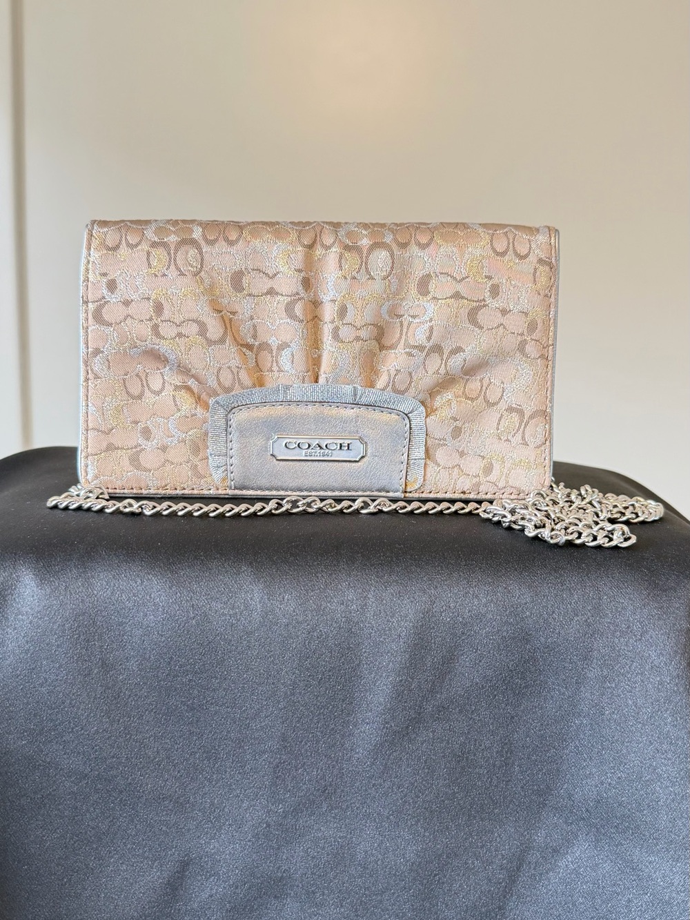 Coach Vintage Metallic Optic Signature Ashley Gathered Wallet Crossbody Clutch